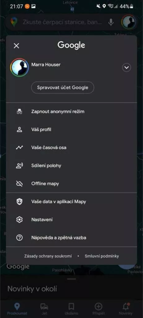 účet menu