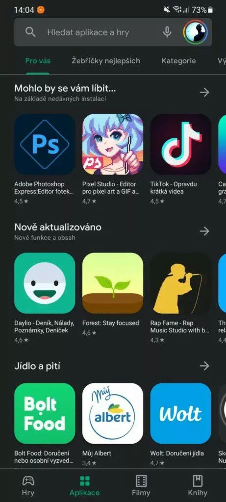 Obchod Play beta předběžný přístup aplikace 1 hlavní karta