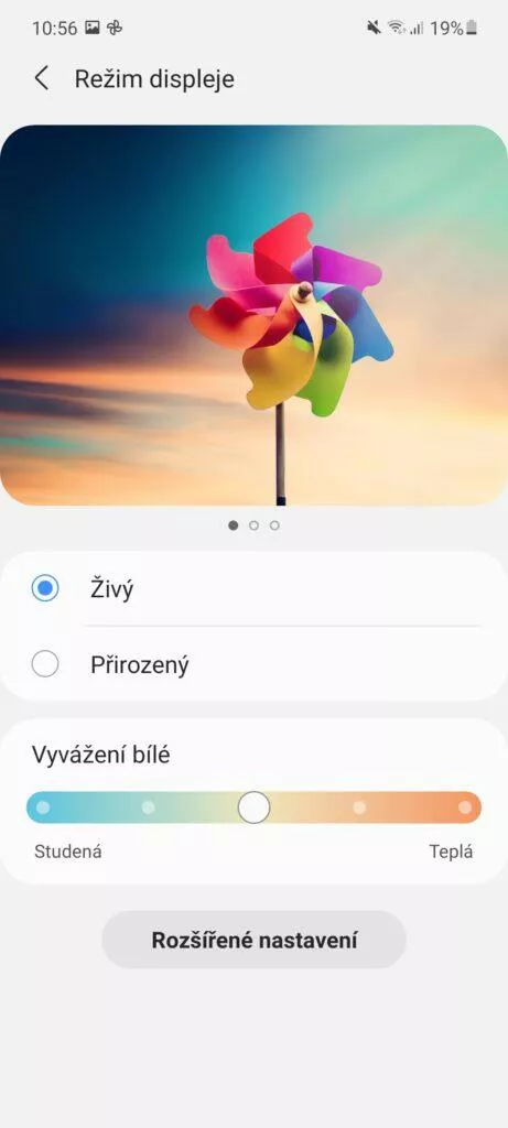 samsung galaxy a72 nastaveni displeje
