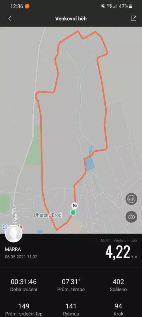 srovnání Mi Band 6 trasa