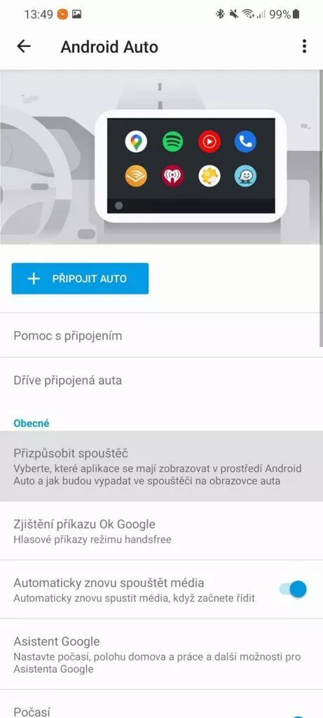Android Auto přehlednější zástupce aplikací hlavní karta