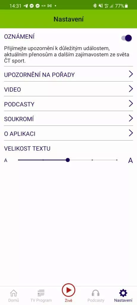 Aplikace ČT sport me ve fotbale euro nastavení