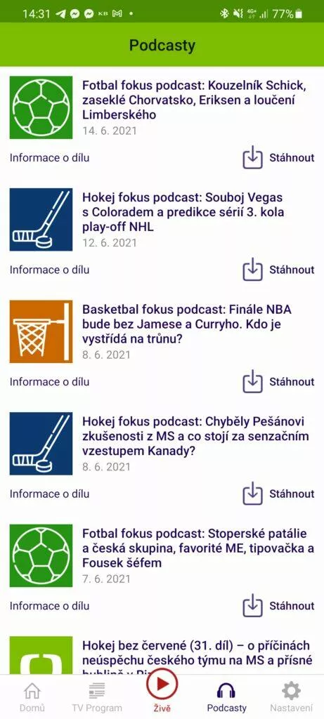Aplikace ČT sport me ve fotbale euro podcast list