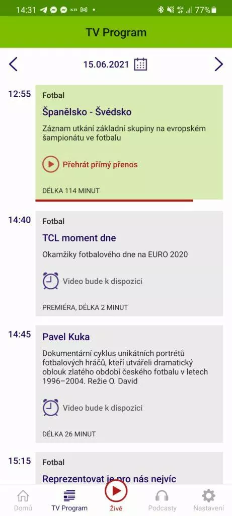 Aplikace ČT sport me ve fotbale euro program