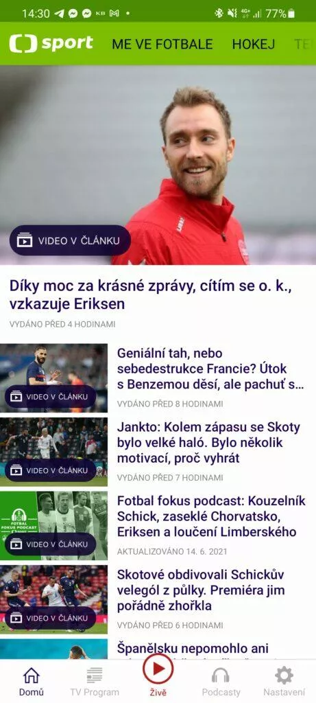 Aplikace ČT sport me ve fotbale euro úvod