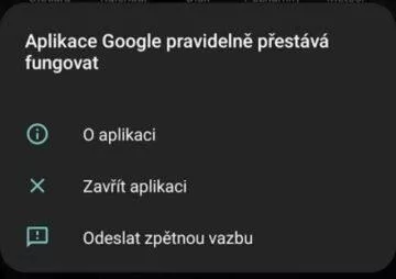 Aplikace Google pravidelně přestává fungovat screenshot