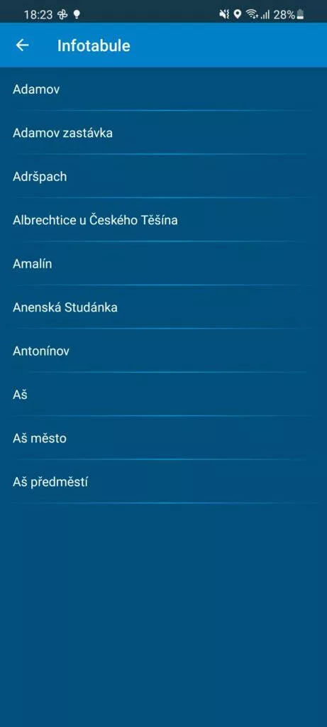Aplikace Infotabule odjezdové tabule cestování vlakem zpoždění vlaků odjezd vlaku vyhledávání nádraží podle abecedy