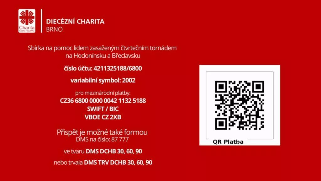 Diecezni charita Brno QR sbirka tornado ucet