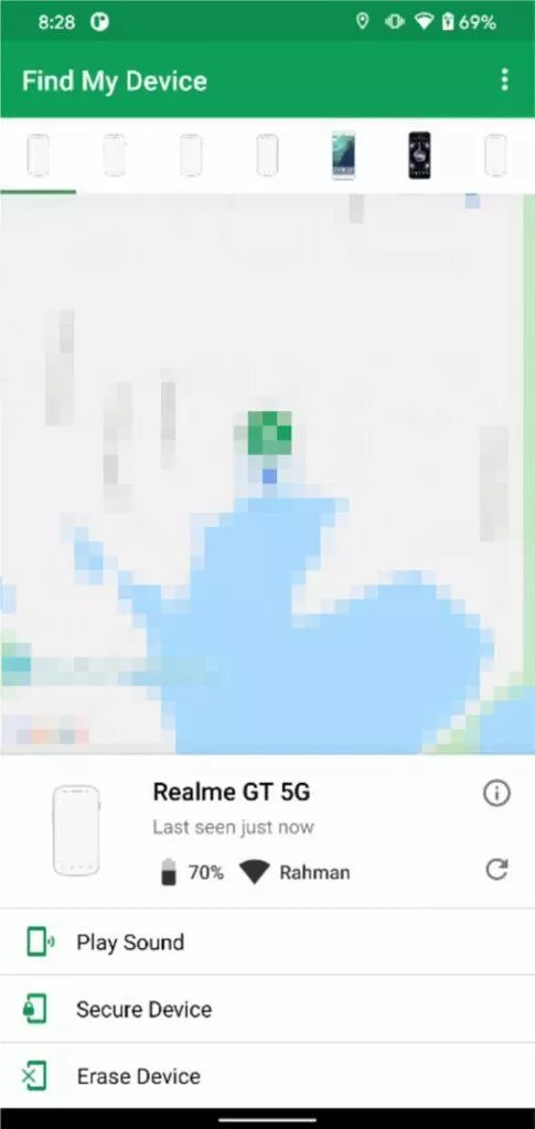 Najdi moje zařízení Find my device Android Google náhled