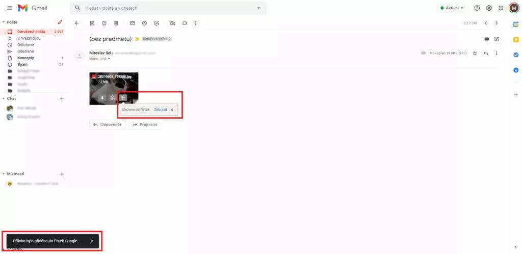 Uložení fotek z Gmailu Fotky Google synchronizace uloženo do Fotek