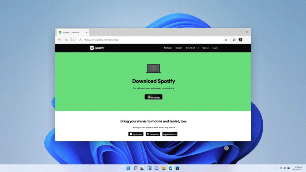 Windows 11 umožní spustit Android aplikace Windows 10 Microsoft Spotify TikTok amazon appstore stream hudby
