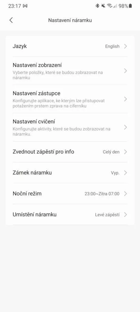 Xiaomi Mi Band 6 firmware čeština