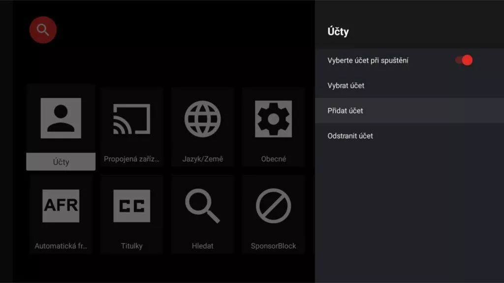 Android TV YouTube bez reklam zdarma přidání účtu