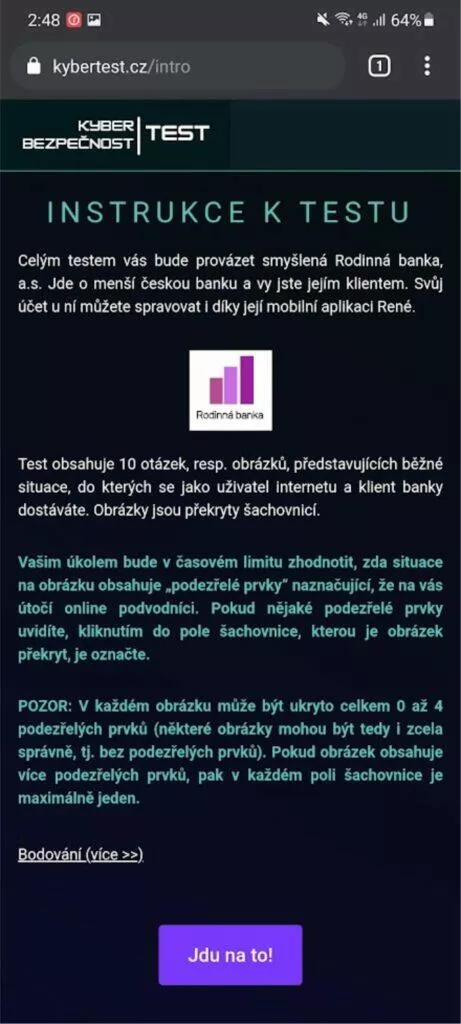 český Kybertest instrukce