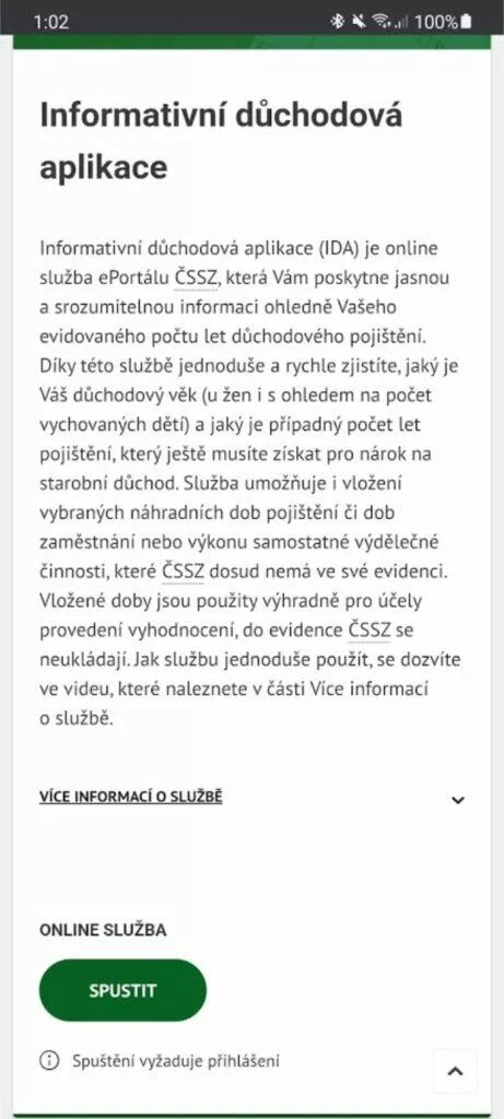 IDA informativní důchodová aplikace ČSSZ důchod kalkulačka 1 úvod