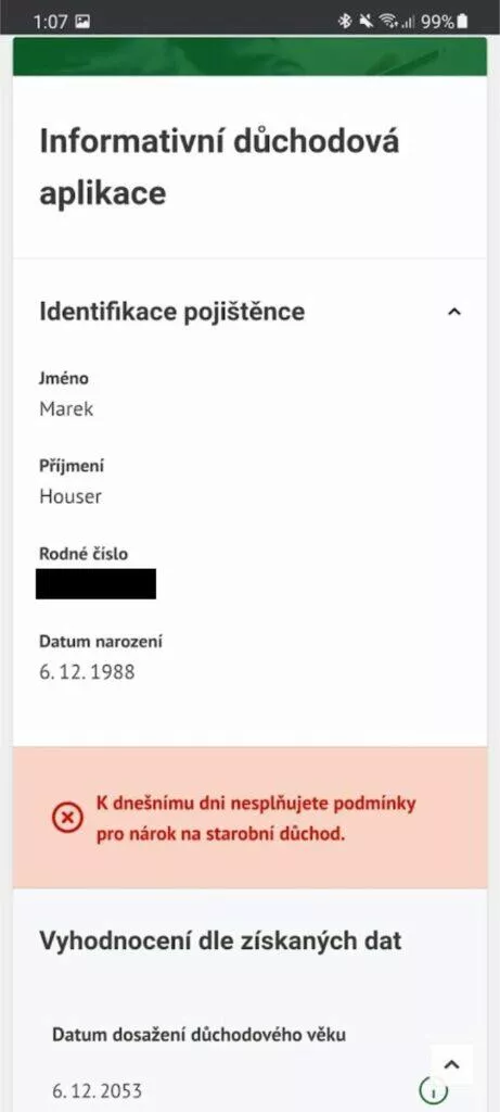 IDA informativní důchodová aplikace ČSSZ důchod kalkulačka 3 údaje