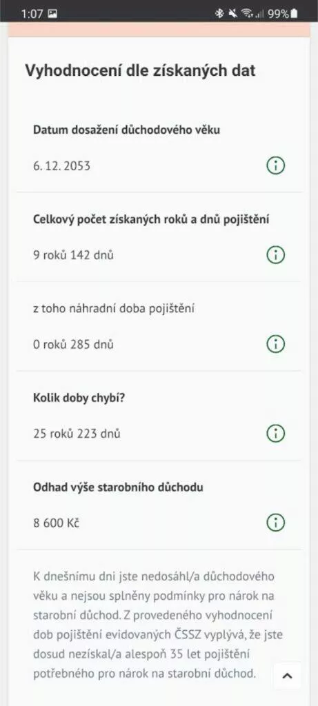 IDA informativní důchodová aplikace ČSSZ důchod kalkulačka 4 přehled