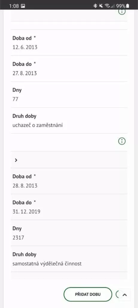 IDA informativní důchodová aplikace ČSSZ důchod kalkulačka 6 doby pojištění
