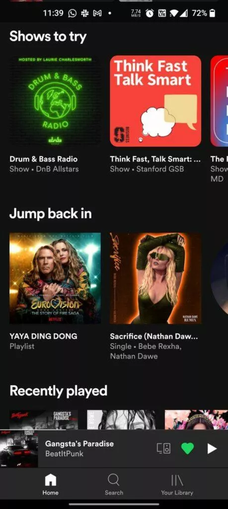 Spotify aplikace spodní menu redesign staré