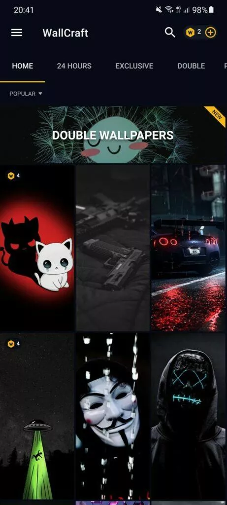 tapety na mobil tapety na plochu tapeta aplikace WallCraft hlavní karta