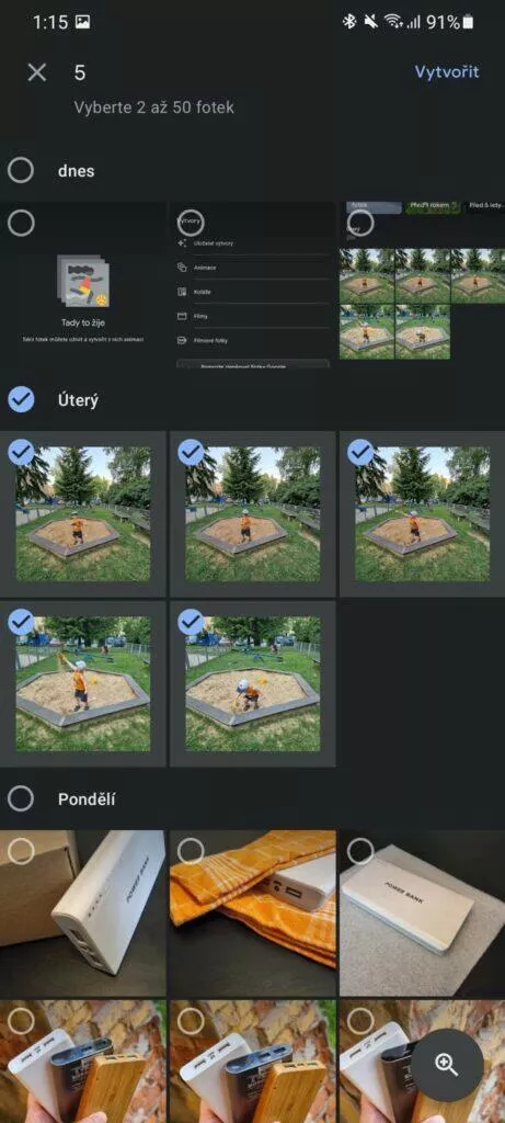 Výtvory Fotky Google editace 3 Animace výběr