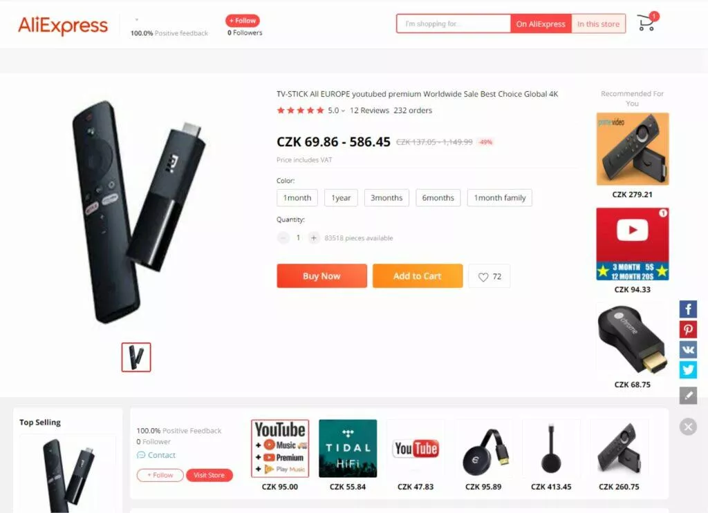 AliExpress levné premium Spotify Netflix YouTube nabídka YouTube