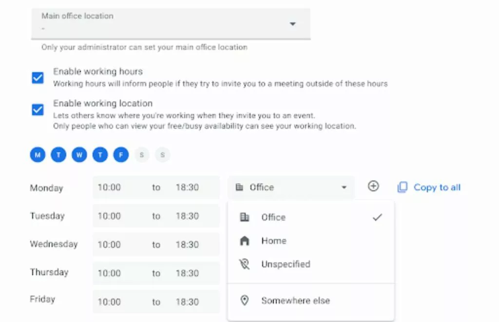 Kalendář Google home office hodiny