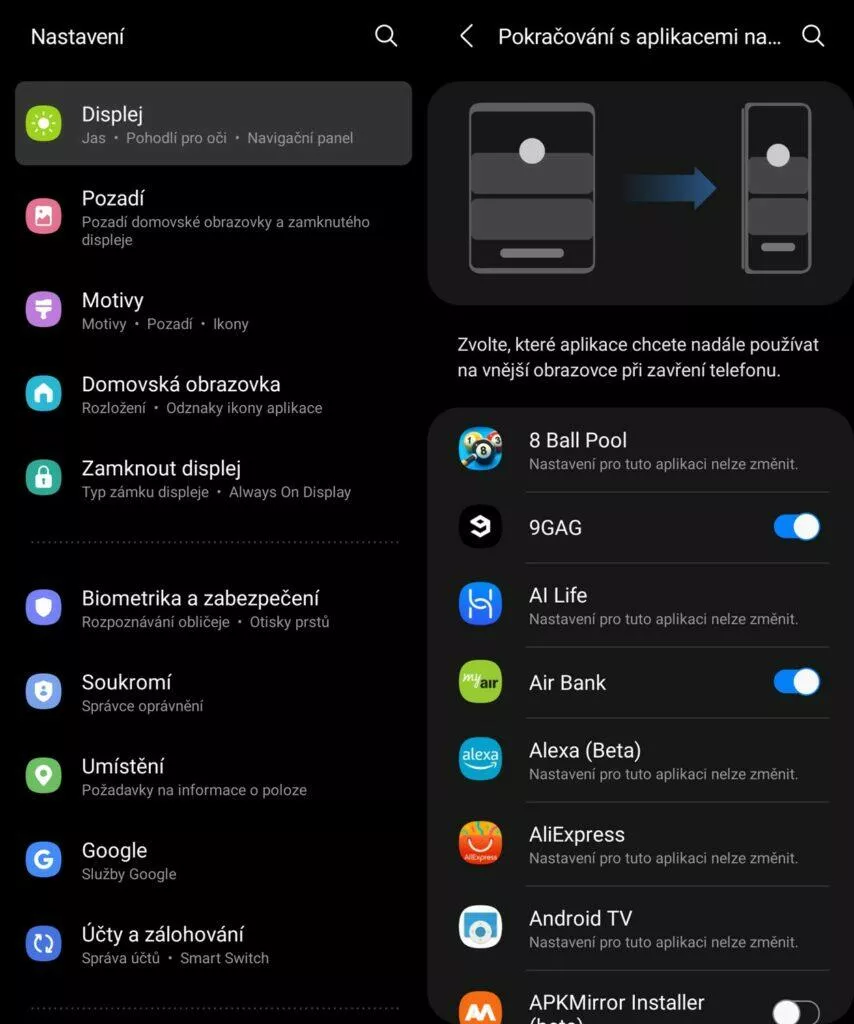 One UI nastavení pokračování