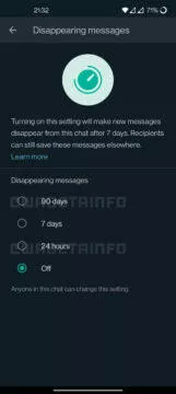 WhatsApp automatické mazání zpráv 90 dní ukázka