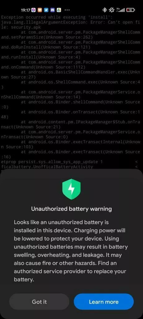 xiaomi upozornění na neoriginalni baterii