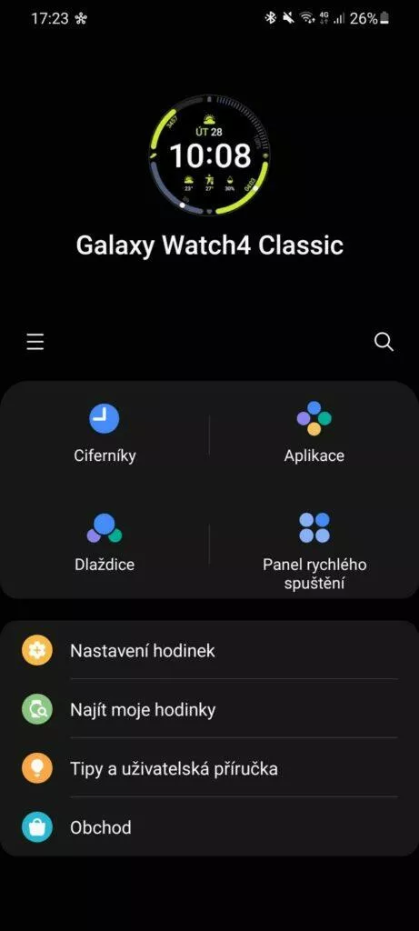 Galaxy Wearable 1 hlavní karta