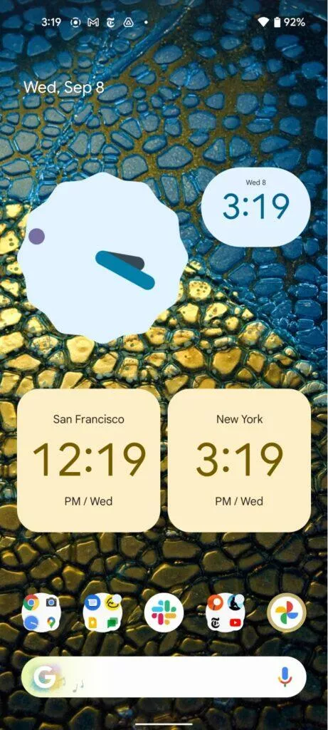 Google Hodiny Material You Android 12 widgety žlutá modrá