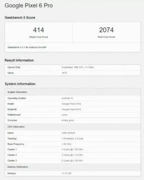 Google Pixel 6 Pro spatřen v Geekbench