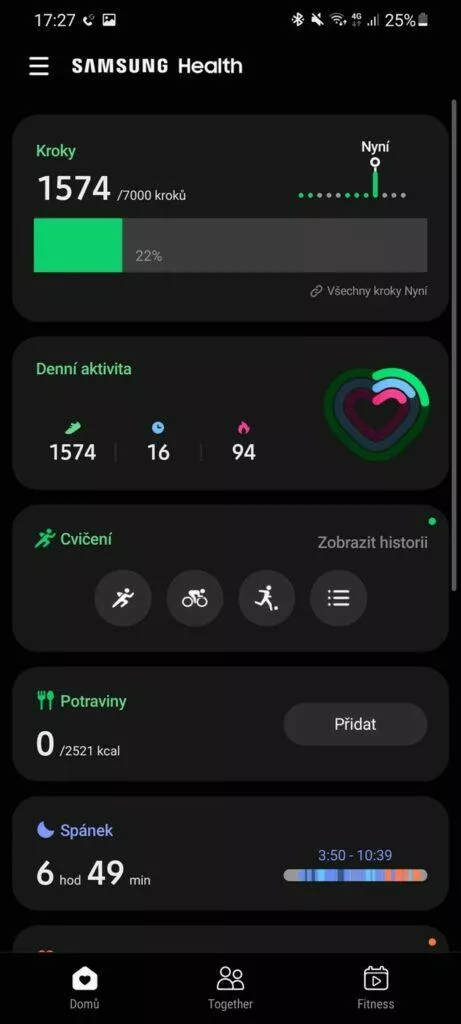 Samsung Health 1 hlavní karta