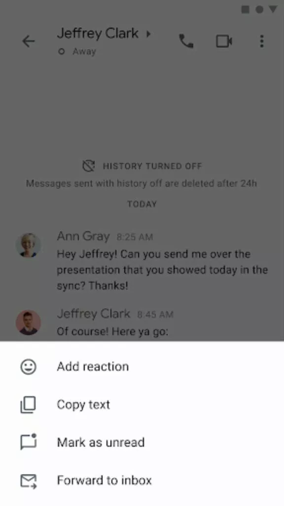 Google Chat označit zprávy jako nepřečtené ukázka DM