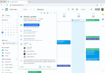 Google Meet Kalendář živé poznámky ukázka