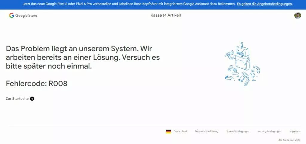 Google Pixel 6 objednávka chyba