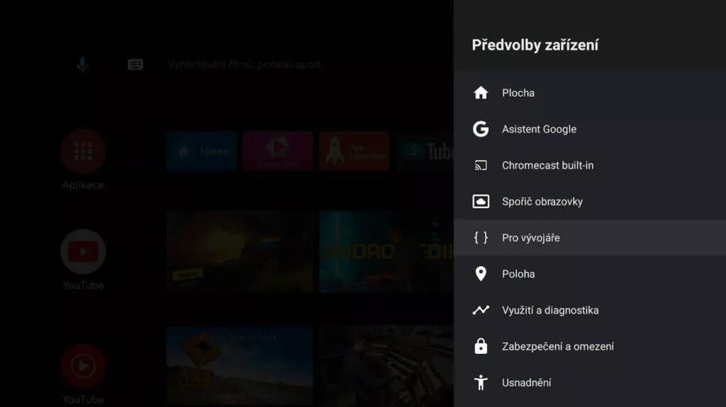 instalace Google TV do Android TV Chromecast ADB nastavení 3 Pro vývojáře
