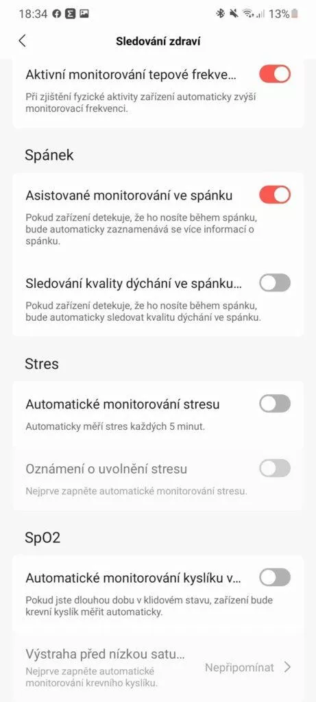 Zepp aplikace sledování zdraví