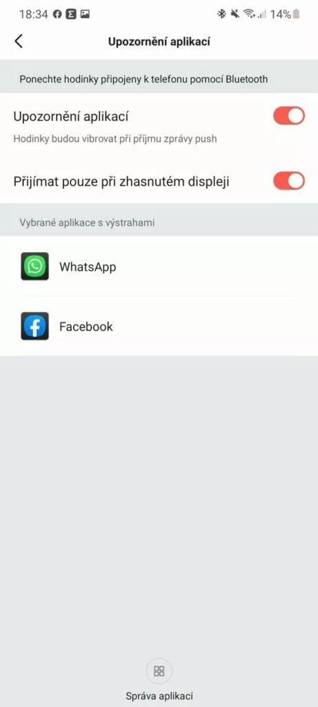zepp aplikace upozorneni aplikaci