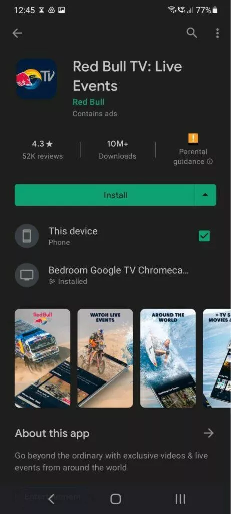android tv aplikace instalace z mobilu ukazka red bull tv