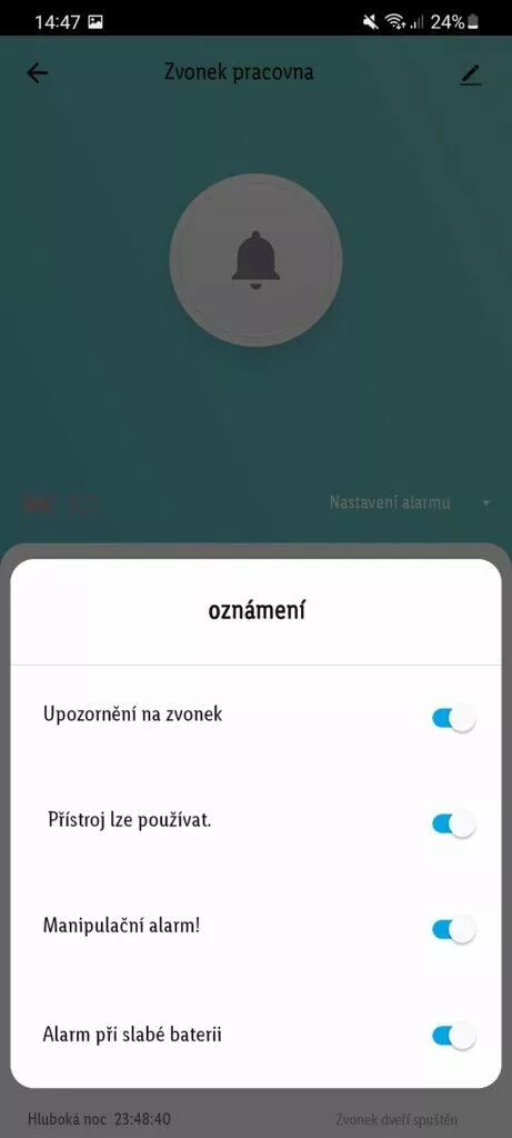 aplikace LIDL Home 2 zvonek možnosti