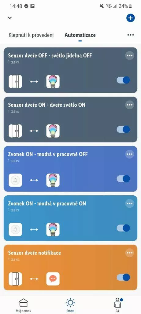 aplikace LIDL Home 6 automatizace scénáře podmínky úkoly