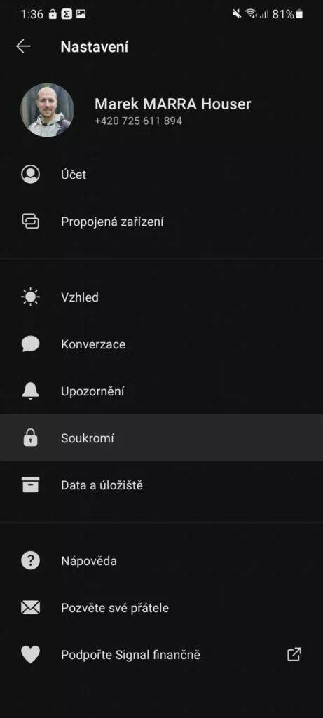 efektivnější aplikace Signal tipy zámek obrazovky 1 menu