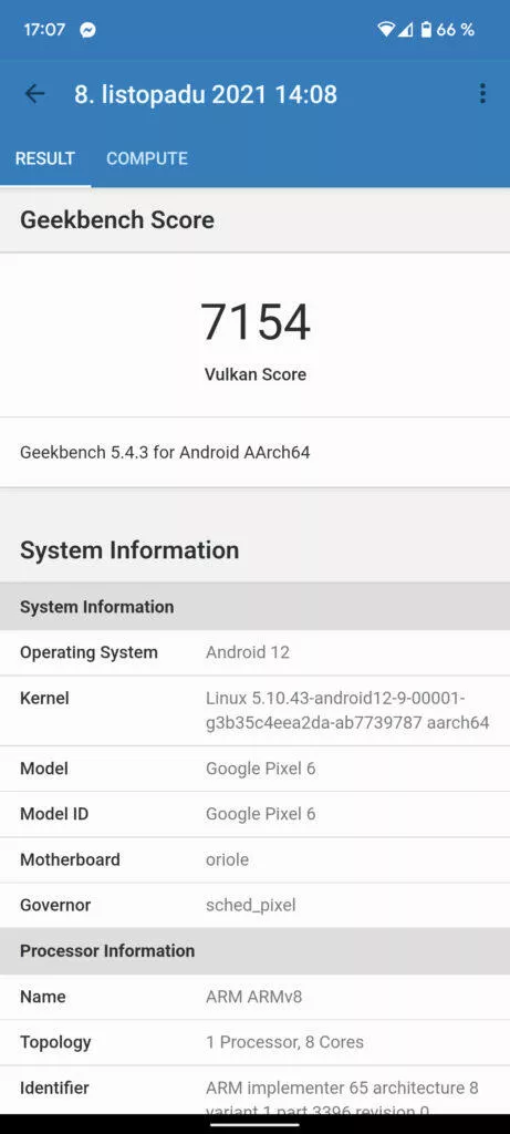 google pixel 6 geekbench 5 vulkan