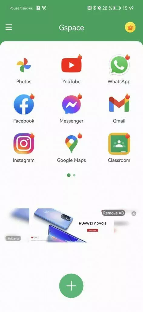 Gspace 2 první karta aplikace