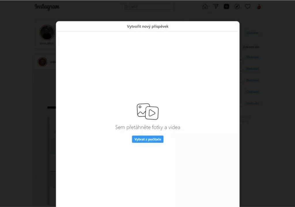Instagram publikování web PC vybrat z počítače