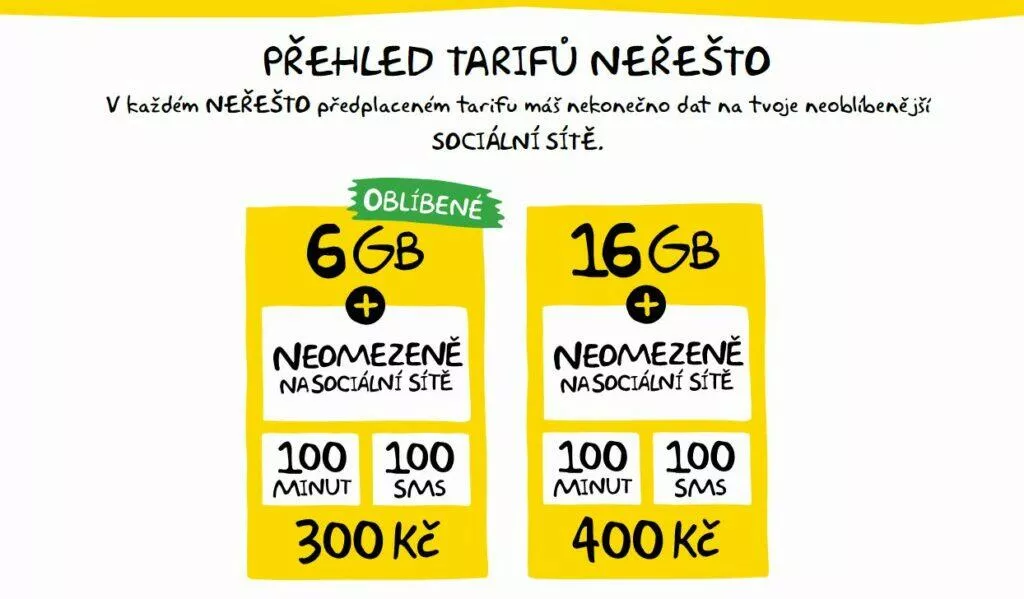 Kaktus neřešto neomezená data sociální sítě tarify přehled