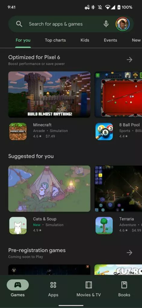 Obchod Play kategorie hry Optimized for Pixel 6 ukázka 1