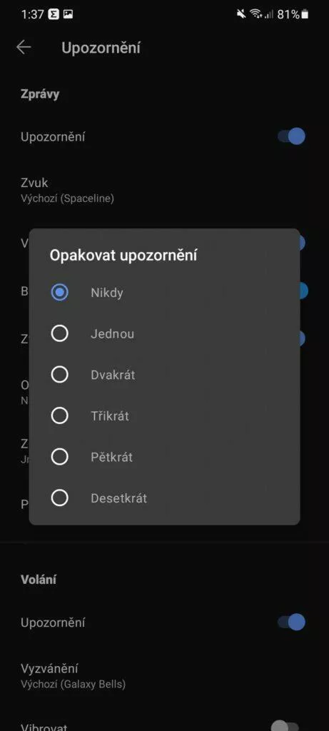 opakovat upozornění 3 četnost